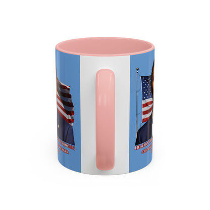 Charlie Kirk, Healthy Debate Light Blue Accent Mug by theGreenDragonTavern.shop