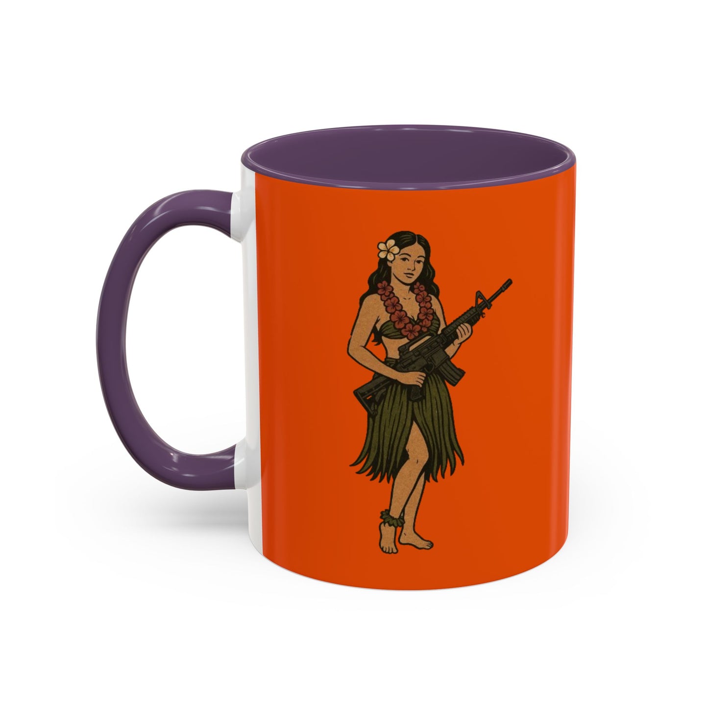 Hula Girl Packin' Heat Orange Accent Mug by theGreenDragonTavern.shop
