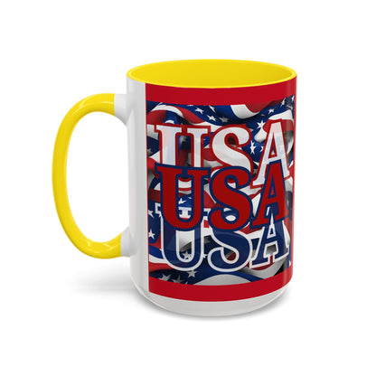USA Red font Center Patriot Red Accent Mug by theGreenDragonTavern.shop