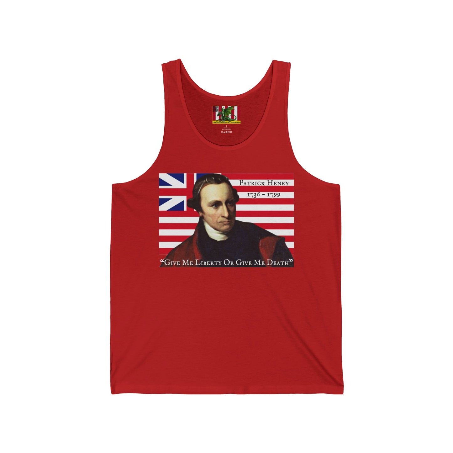 Patrick Henry Unisex Jersey Tank Top by theGreenDragonTavern.shop