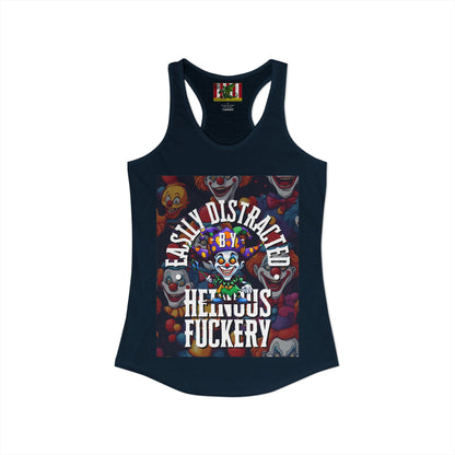 Easily Distracted by Heinous Fuckery Little Jinx Women's Racerback Tank Top by theGreenDragonTavern.shop