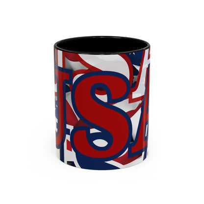 USA! USA! USA Red font Patriot Black Accent Mug by theGreenDragonTavern.shop