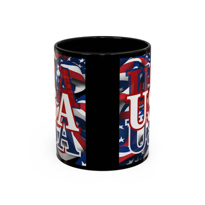 USA White font Center Patriot Black Accent Mug by theGreenDragonTavern.shop