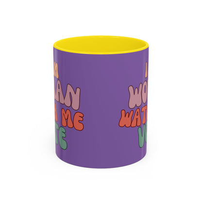 I Am Woman Watch Me Vote Light Purple Accent Mug by theGreenDragonTavern.shop