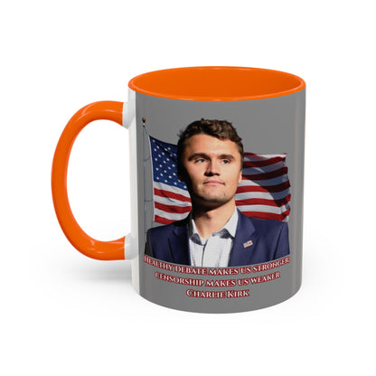 Charlie Kirk, Healthy Debate Grey Accent Mug by theGreenDragonTavern.shop