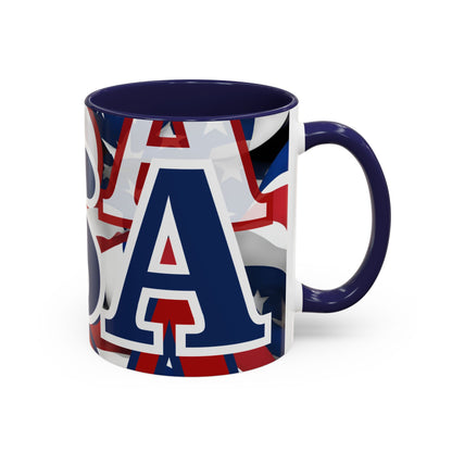 USA! USA! USA Blue font Patriot Blue Accent Mug by theGreenDragonTavern.shop