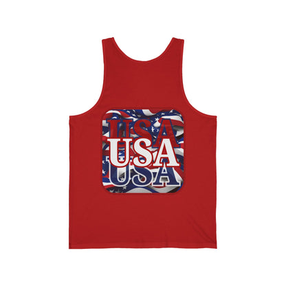 2-sided, Red WHITE and Blue USA Patriot Unisex Jersey Tank Top by theGreenDragonTavern.shop