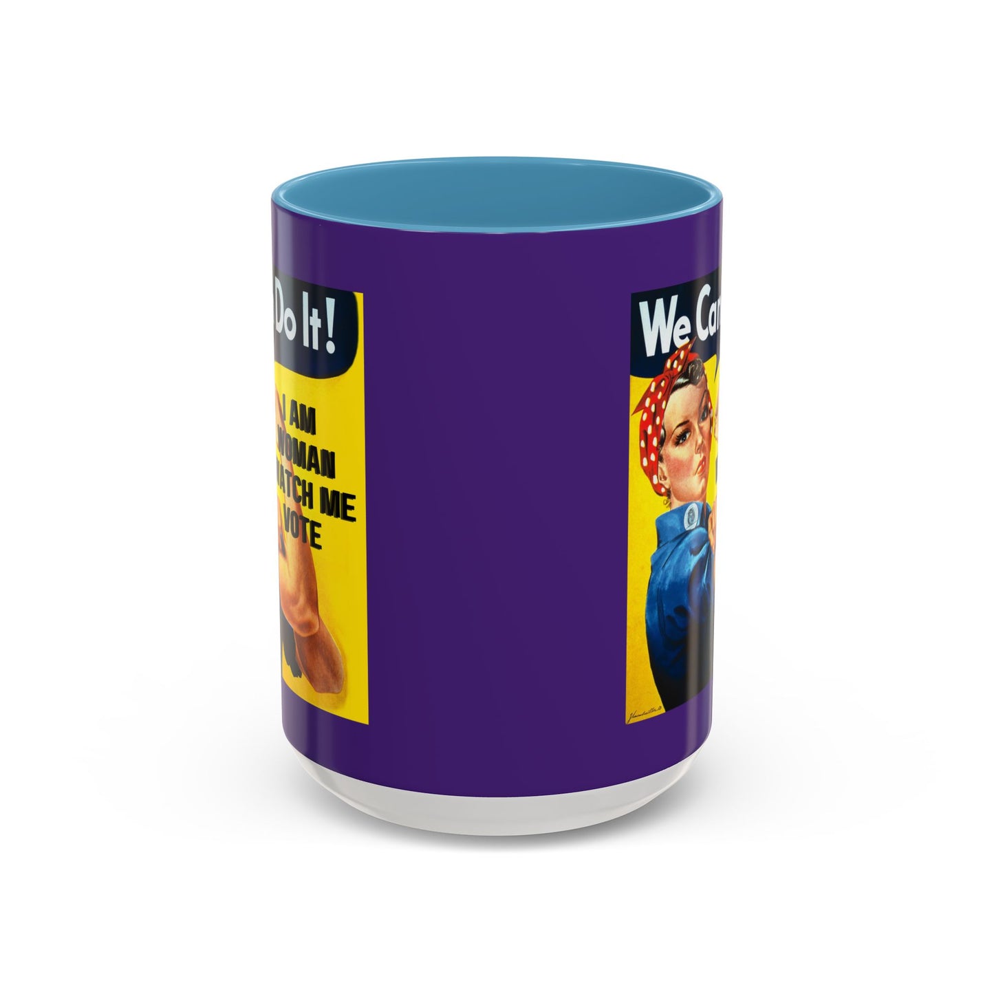 I Am Woman Watch Me Vote Rosie Dark Purple Accent Mug by theGreenDragonTavern.shop
