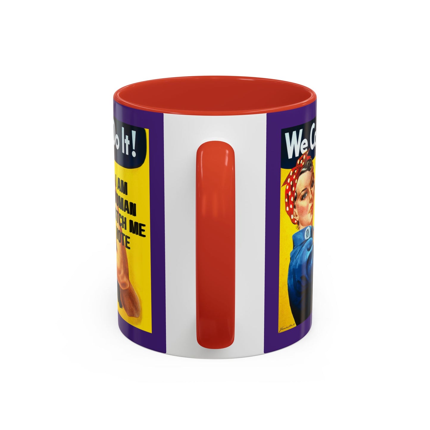I Am Woman Watch Me Vote Rosie Dark Purple Accent Mug by theGreenDragonTavern.shop