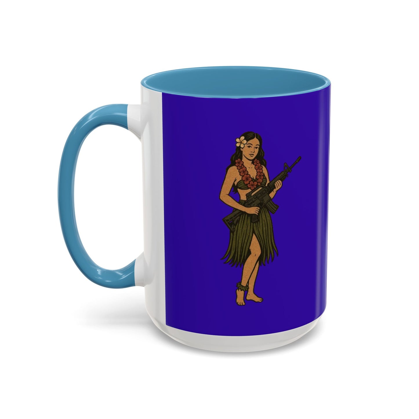 Hula Girl Packin' Heat Dark Purple Accent Mug by theGreenDragonTavern.shop