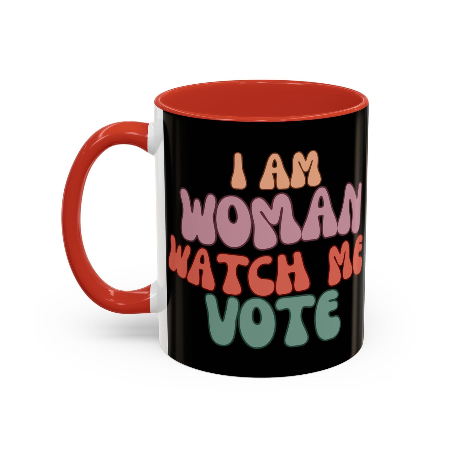 I Am Woman Watch Me Vote Black Accent Mug by theGreenDragonTavern.shop