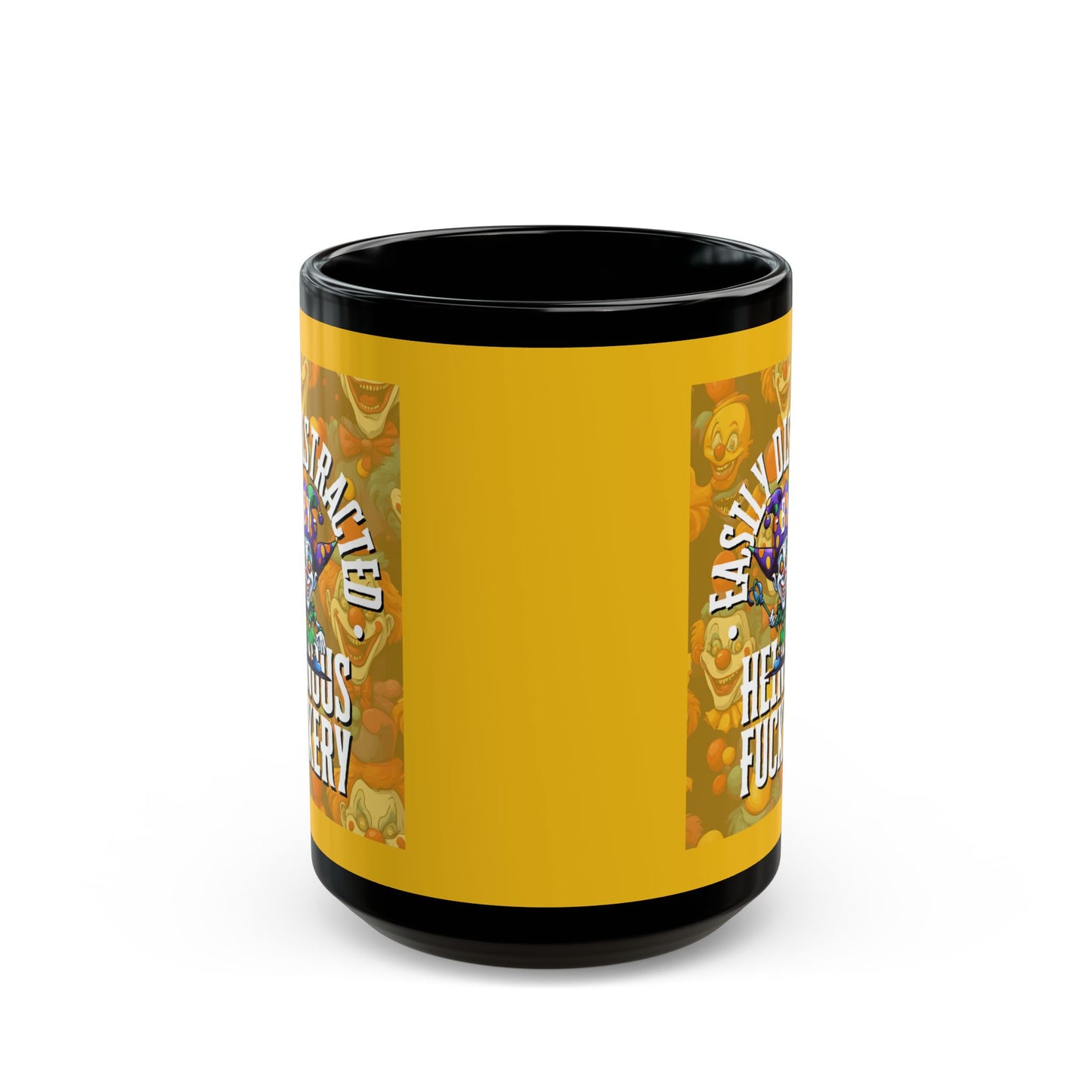 Easily Distracted by Heinous Fuckery Little Jincs Yellow Mug by theGreenDragonTavern.shop
