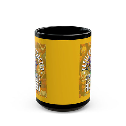Easily Distracted by Heinous Fuckery Little Jincs Yellow Mug by theGreenDragonTavern.shop