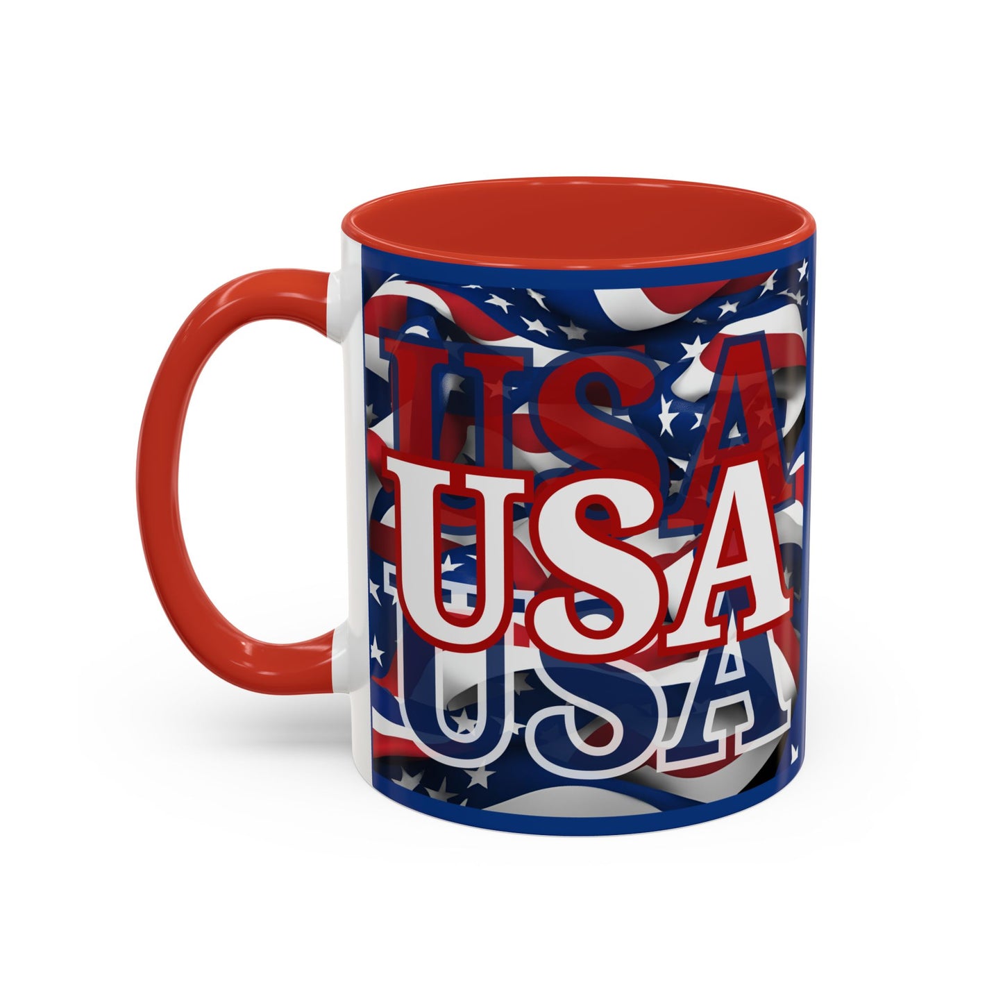 USA White font Center Patriot Blue Accent Mug by theGreenDragonTavern.shop