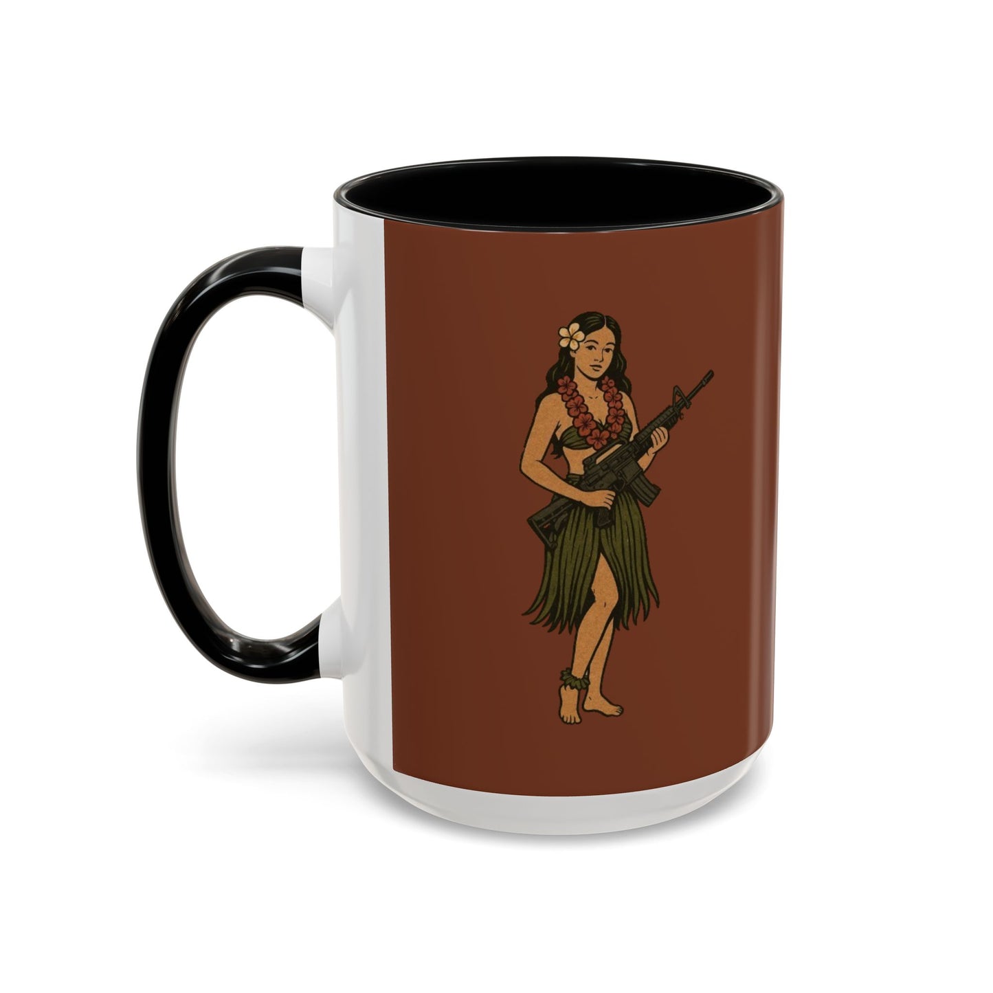 Hula Girl Packin' Heat Brown Accent Mug by theGreenDragonTavern.shop