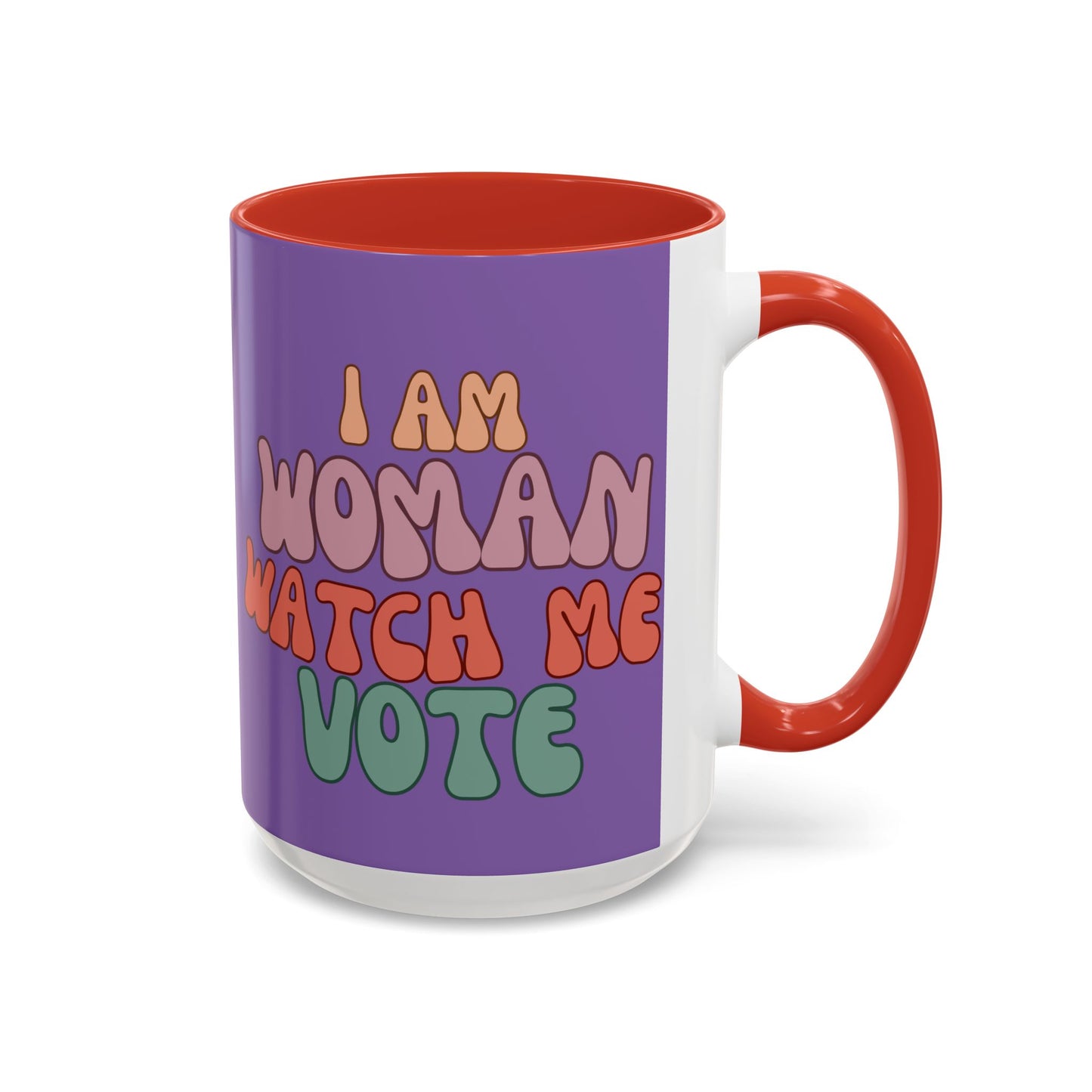 I Am Woman Watch Me Vote Purple Accent Mug by theGreenDragonTavern.shop