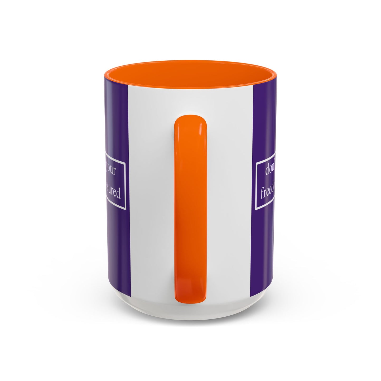 don't assume your freedoms are assured White font Dark Purple Accent Mug by theGreenDragonTavern.shop
