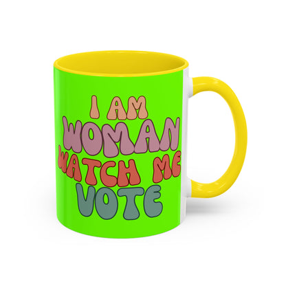 I Am Woman Watch Me Vote Light Green Accent Mug by theGreenDragonTavern.shop