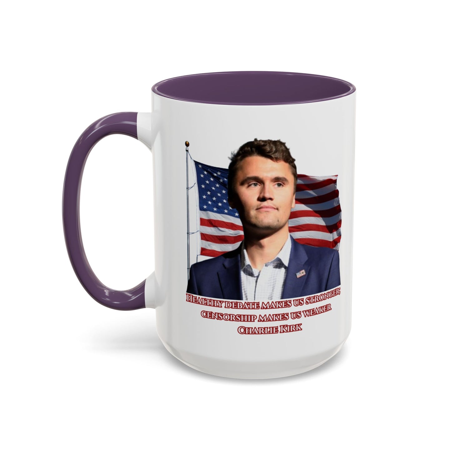Charlie Kirk, Healthy Debate White Accent Mug by theGreenDragonTavern.shop