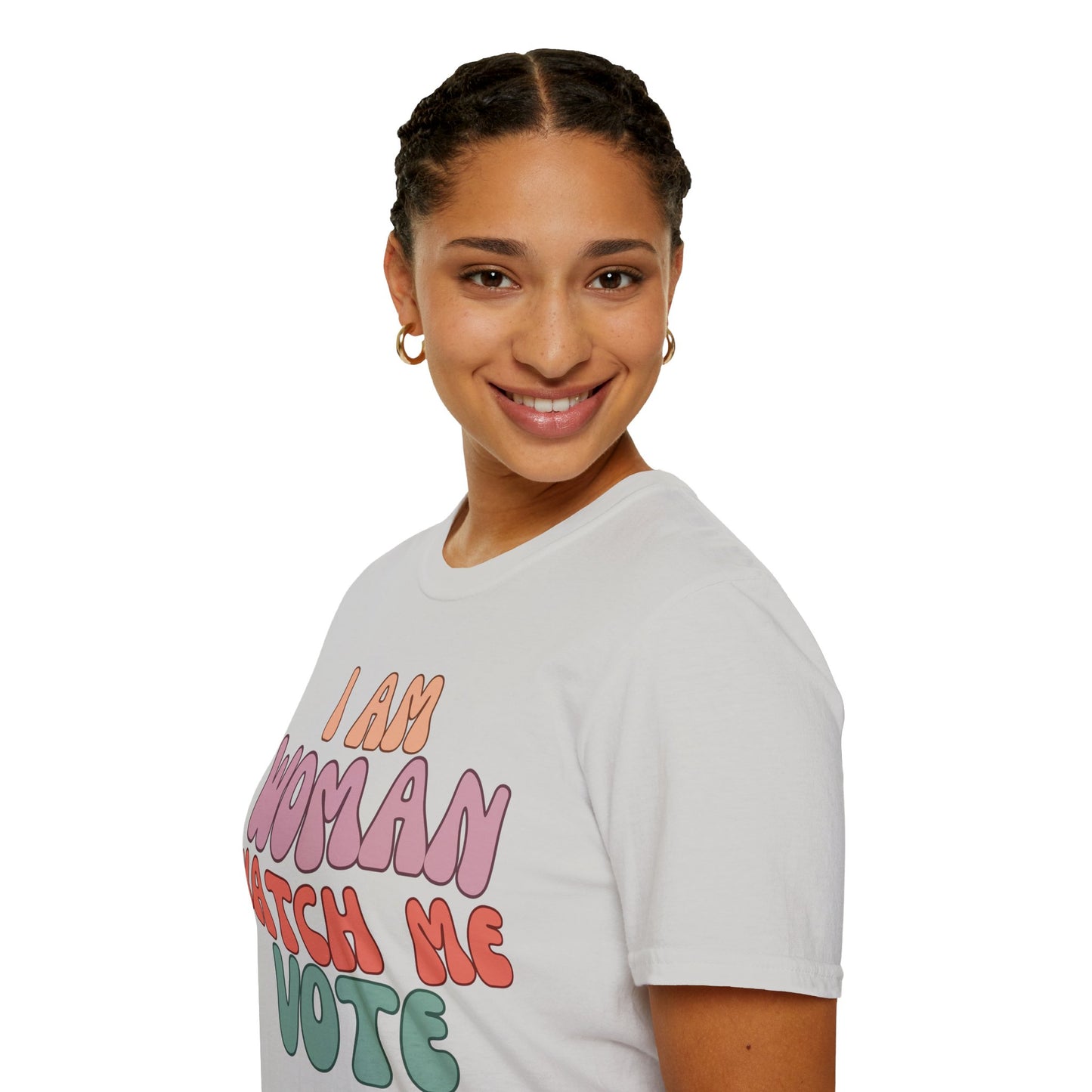 I Am Woman Watch Me Vote Light colors Unisex T-Shirt by theGreenDragonTavern.shop