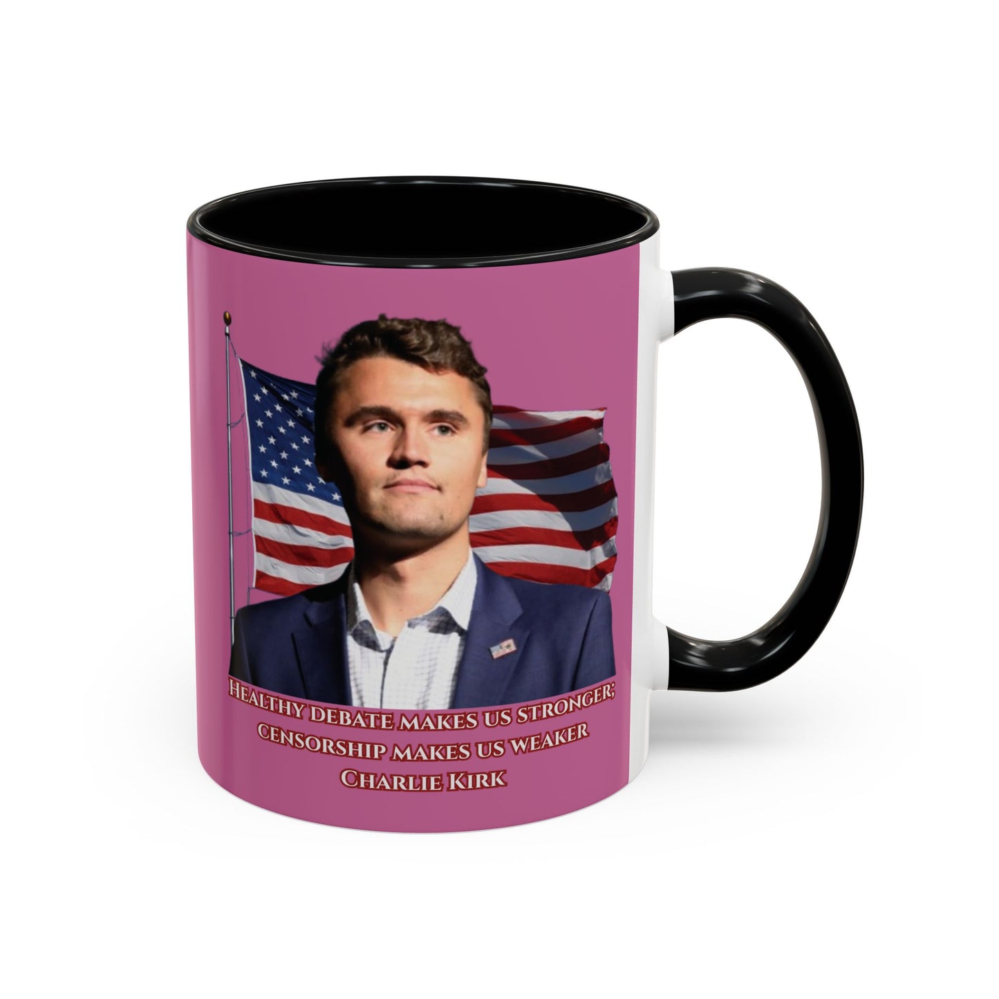 Charlie Kirk, Healthy Debate Pink Accent Mug by theGreenDragonTavern.shop