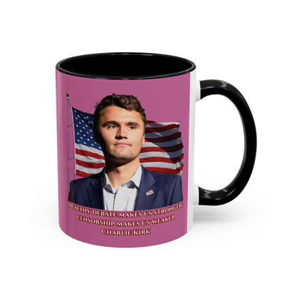 Charlie Kirk, Healthy Debate Pink Accent Mug by theGreenDragonTavern.shop