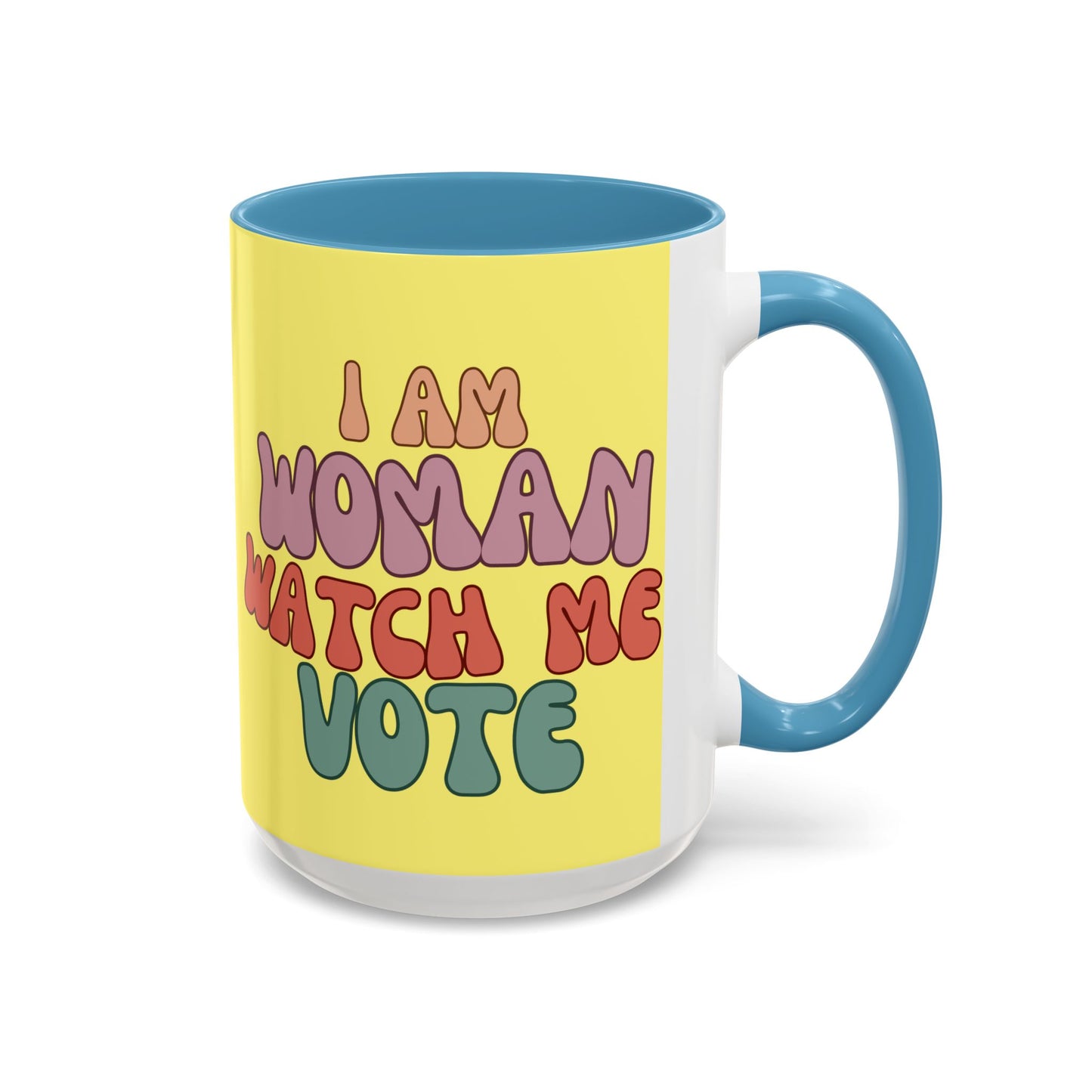 I Am Woman Watch Me Vote Yellow Accent Mug by theGreenDragonTavern.shop