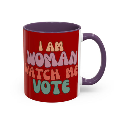 I Am Woman Watch Me Vote Red Accent Mug by theGreenDragonTavern.shop