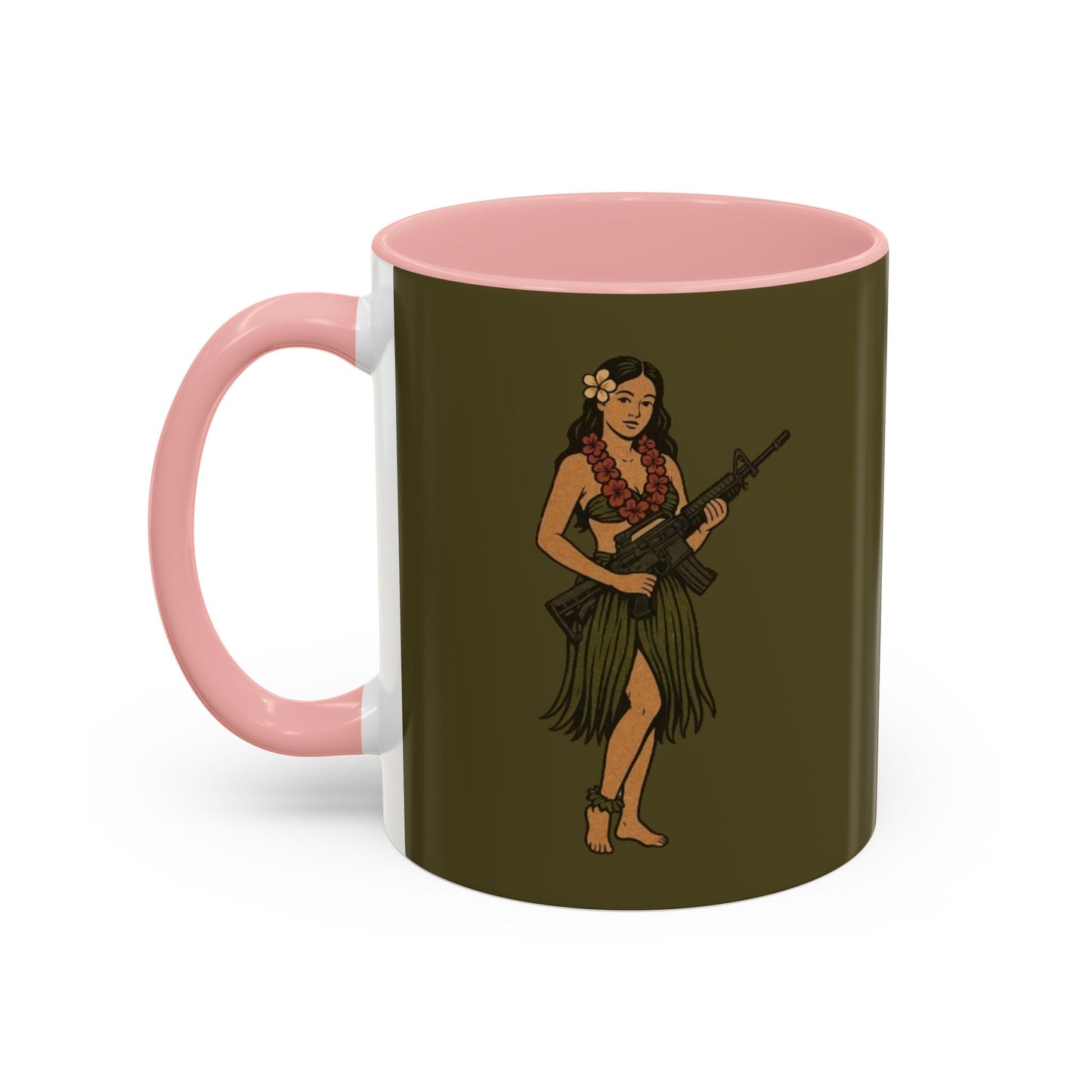 Hula Girl Packin' Heat Dark Green Accent Mug by theGreenDragonTavern.shop