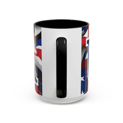 USA! USA! USA Blue font Patriot Black Accent Mug by theGreenDragonTavern.shop