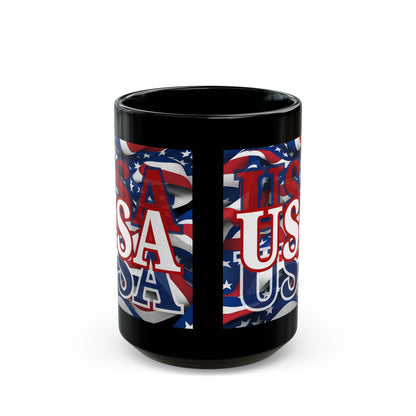 USA White font Center Patriot Black Mug by theGreenDragonTavern.shop