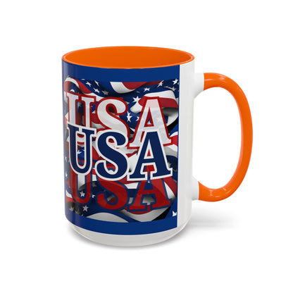 USA Blue font Center Patriot Blue Accent Mug by theGreenDragonTavern.shop