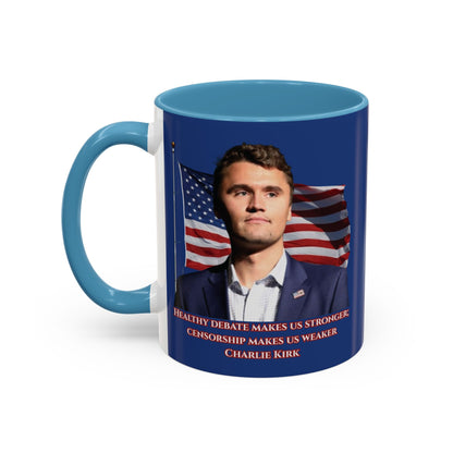 Charlie Kirk, Healthy Debate Blue Accent Mug by theGreenDragonTavern.shop