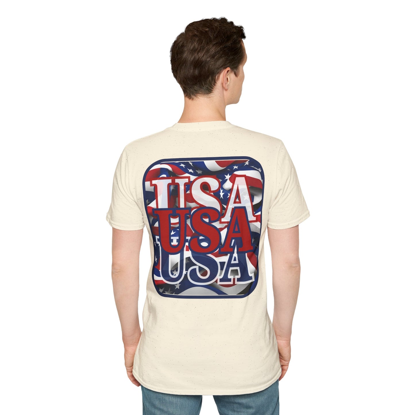 2-sided, RED White and Blue USA Patriot Light colors Unisex T-Shirt by theGreenDragonTavern.shop