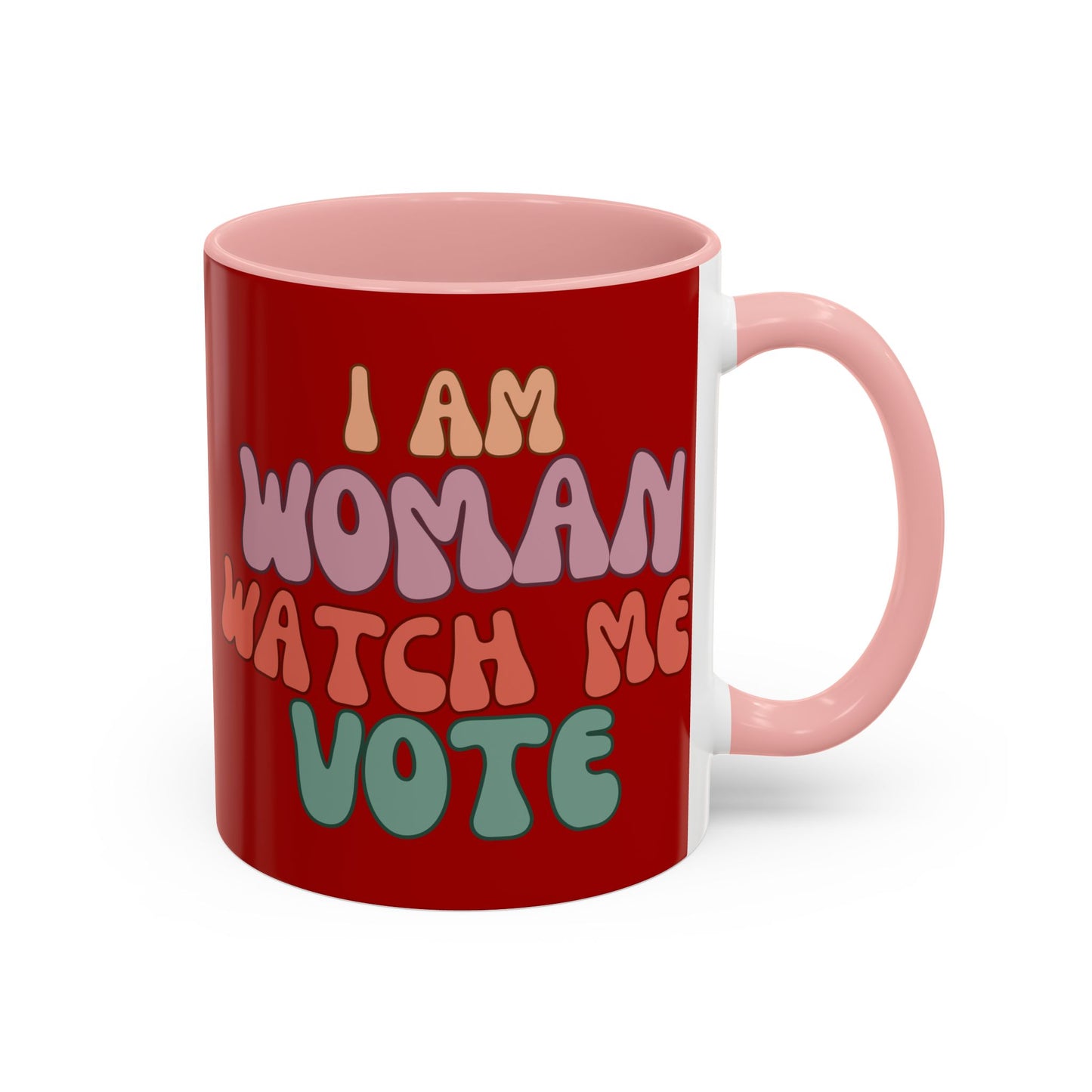 I Am Woman Watch Me Vote Red Accent Mug by theGreenDragonTavern.shop