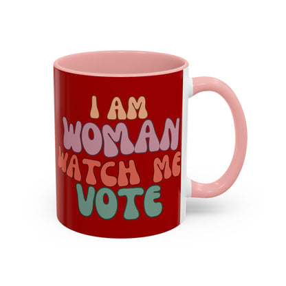 I Am Woman Watch Me Vote Red Accent Mug by theGreenDragonTavern.shop