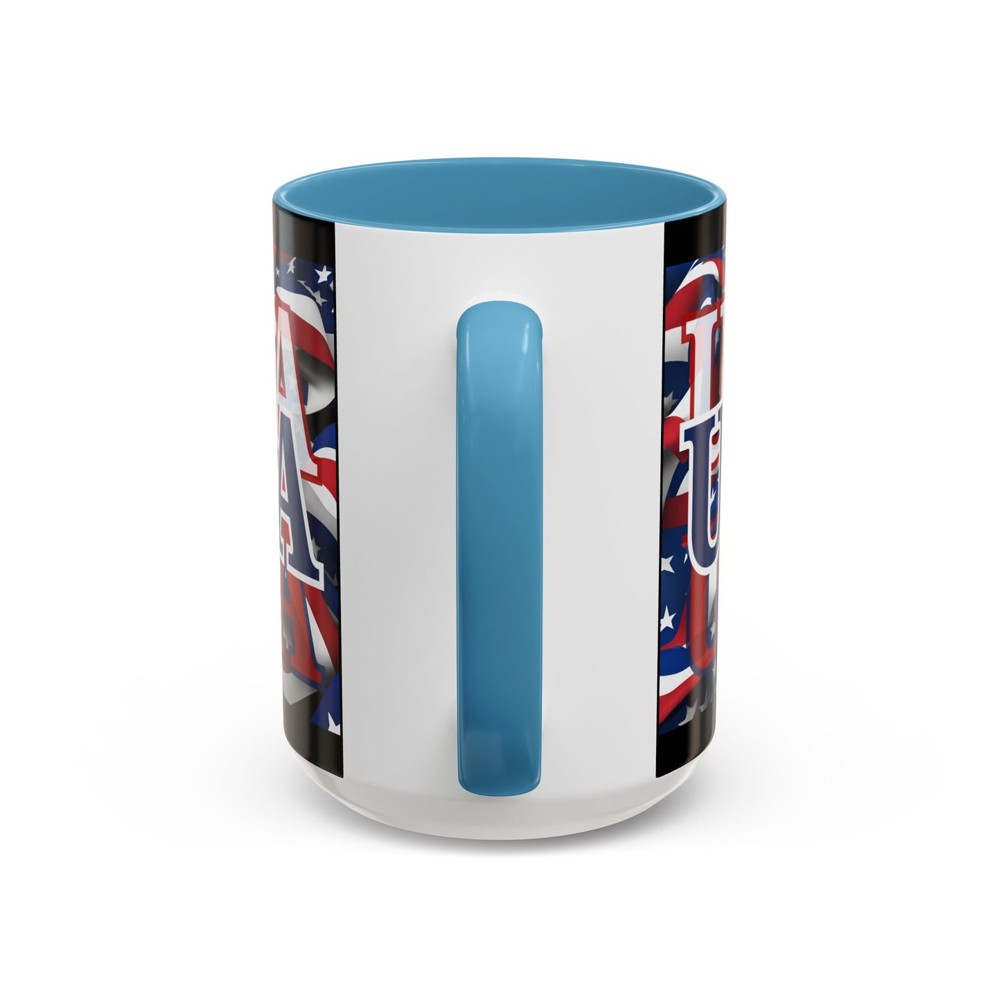 USA Blue font Center Patriot Black Accent Mug by theGreenDragonTavern.shop