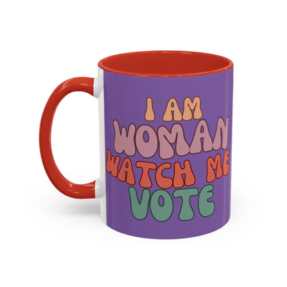 I Am Woman Watch Me Vote Light Purple Accent Mug by theGreenDragonTavern.shop