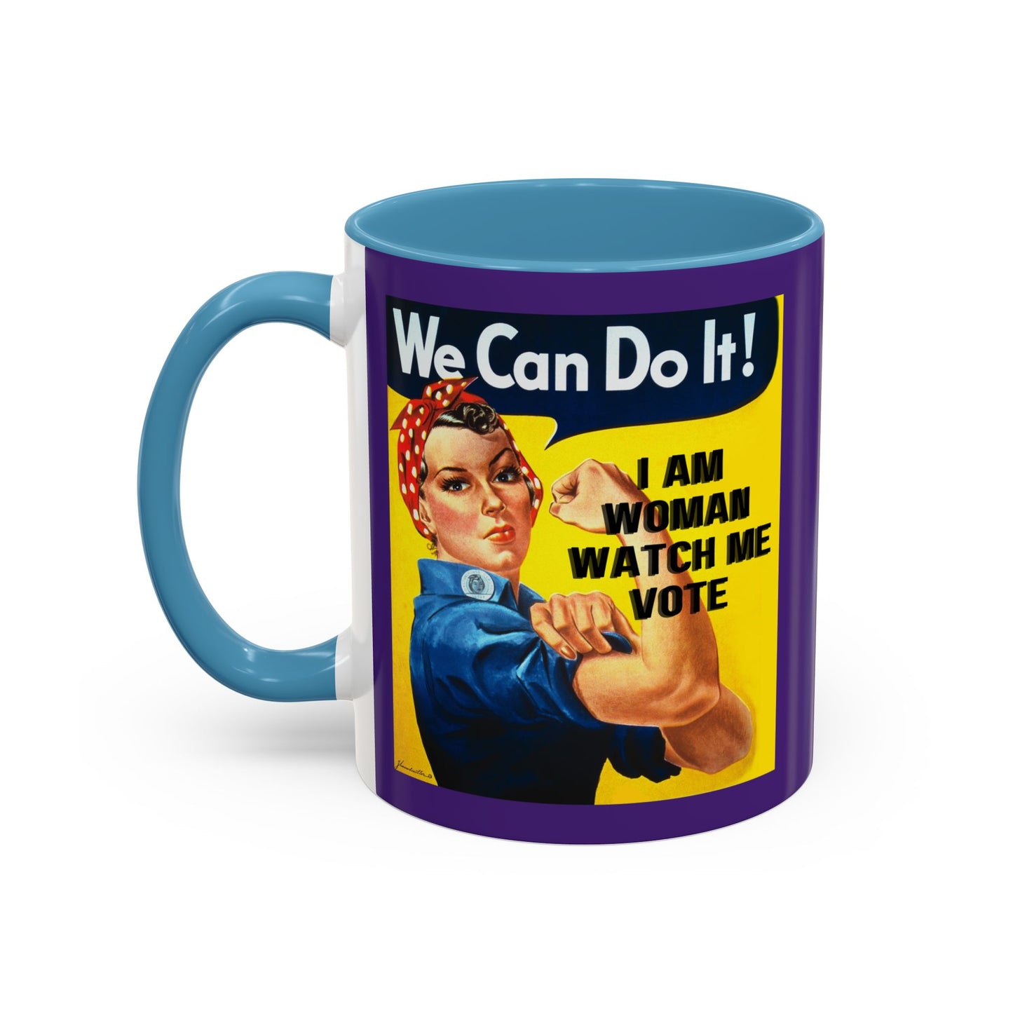 I Am Woman Watch Me Vote Rosie Dark Purple Accent Mug by theGreenDragonTavern.shop