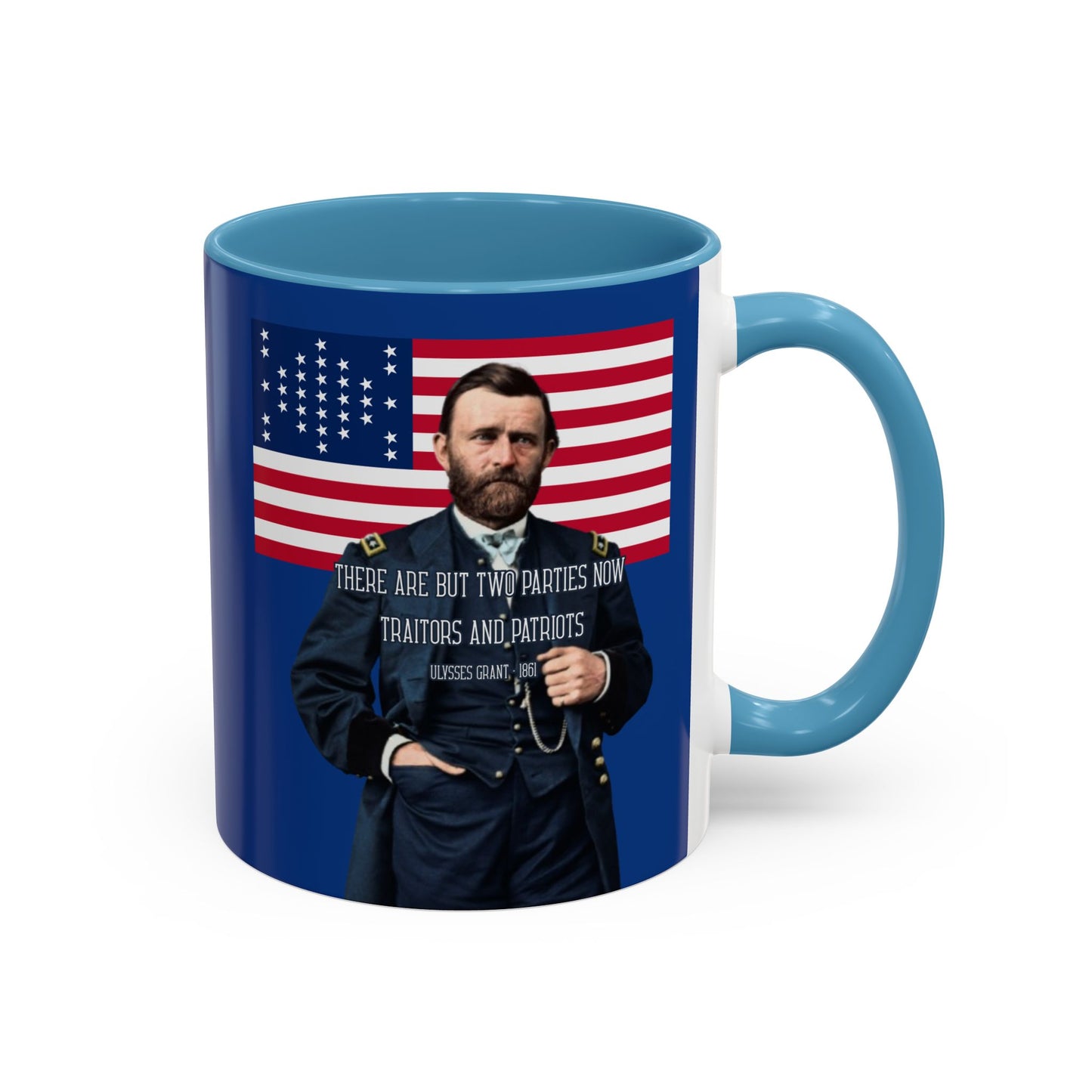 "Traitors and Patriots" Ulysses Grant Dark Blue Accent Mug by theGreenDragonTavern.shop