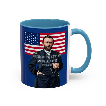 "Traitors and Patriots" Ulysses Grant Dark Blue Accent Mug by theGreenDragonTavern.shop