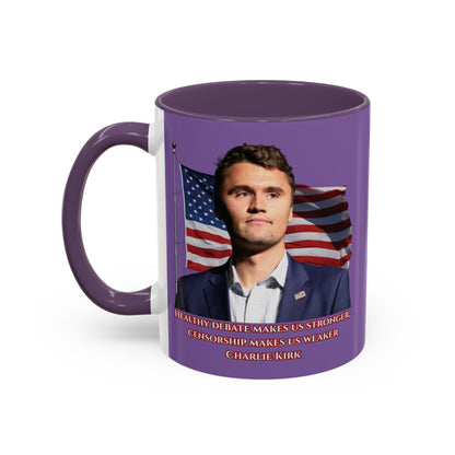 Charlie Kirk, Healthy Debate Light Purple Accent Mug by theGreenDragonTavern.shop