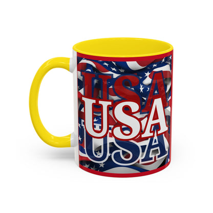 USA White font Center Patriot Red Accent Mug by theGreenDragonTavern.shop