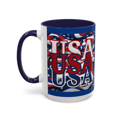 USA Red font Center Patriot Blue Accent Mug by theGreenDragonTavern.shop