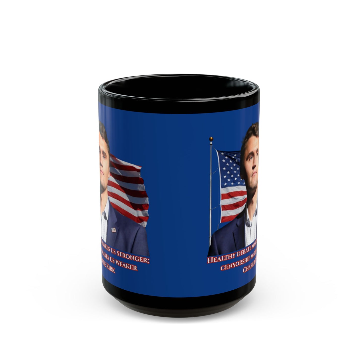Charlie Kirk, Healthy Debate Blue Mug by theGreenDragonTavern.shop