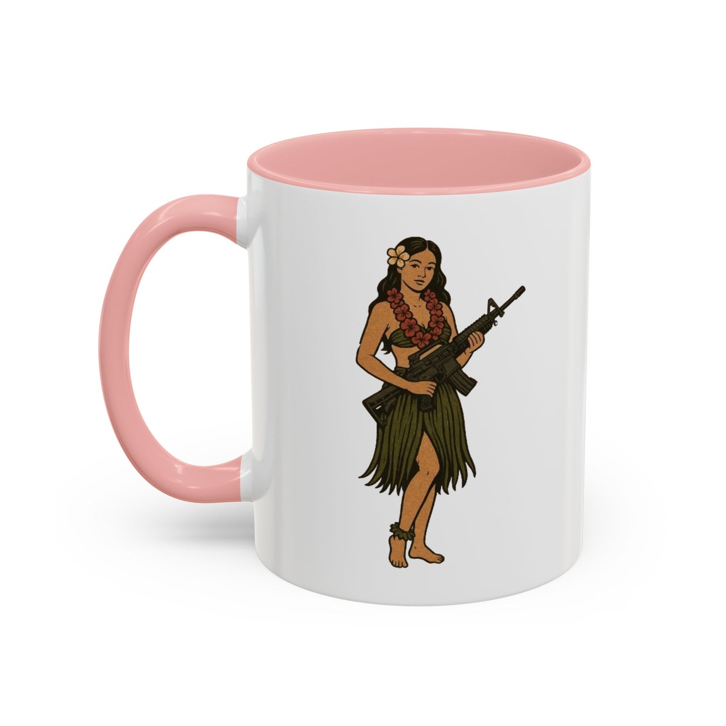 Hula Girl Packin' Heat White Accent Mug by theGreenDragonTavern.shop