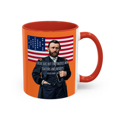"Traitors and Patriots" Ulysses Grant Orange Accent Mug by theGreenDragonTavern.shop