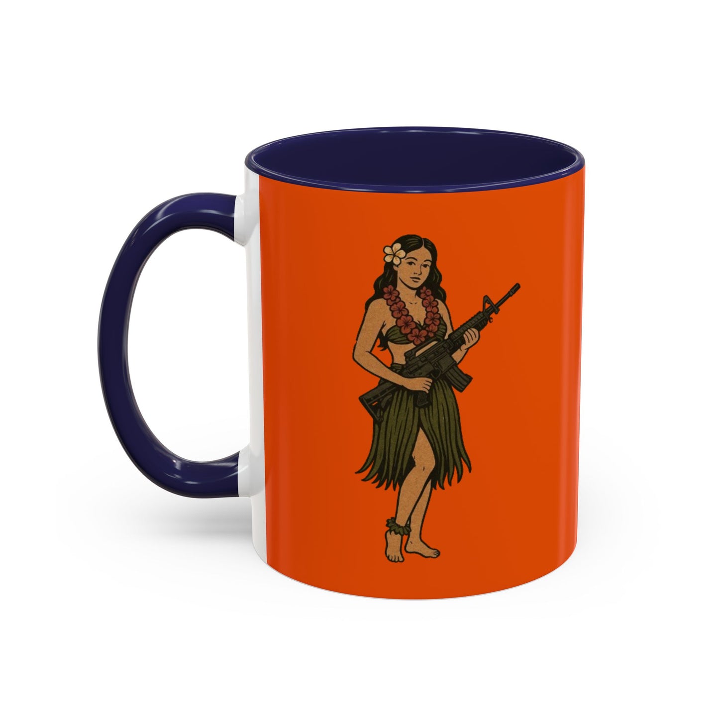 Hula Girl Packin' Heat Orange Accent Mug by theGreenDragonTavern.shop