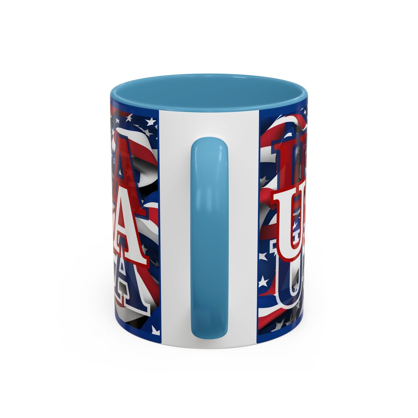 USA White font Center Patriot Blue Accent Mug by theGreenDragonTavern.shop