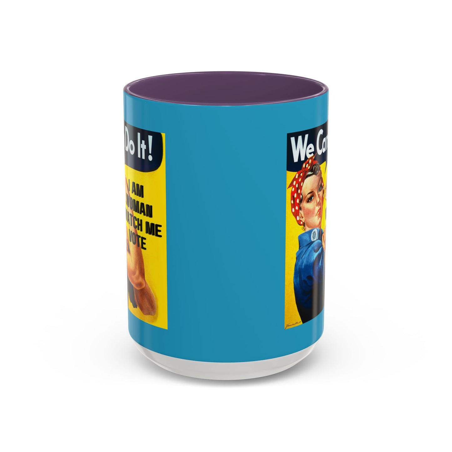 I Am Woman Watch Me Vote Rosie Turquoise Accent Mug by theGreenDragonTavern.shop